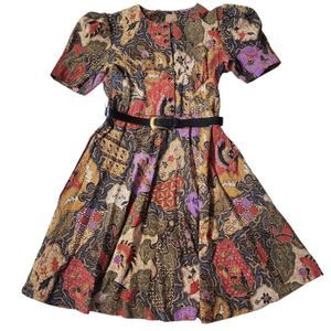 JENNY‎ Vintage Paisley Geometric Floral 1980s Career Dress A-line Size S/M